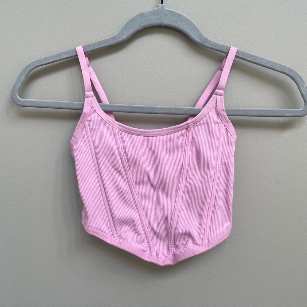 Colsie Pink Ribbed Casual Corset Cami Bralette Crop Top - Size XS (32A / 32B)